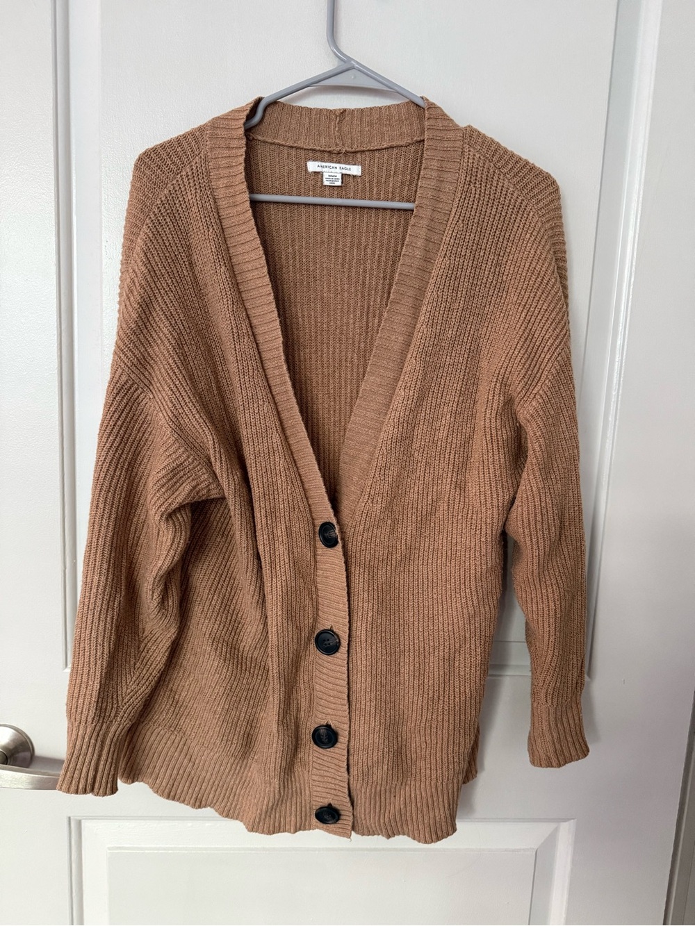 Brown American Eagle half button cardigan